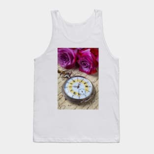 Old Pocket Watch And Red Purple Roses Tank Top